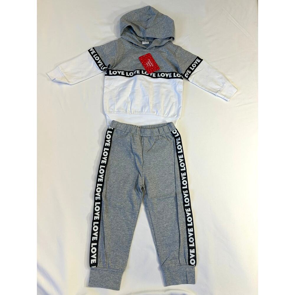PatPat Toddler 2-Piece Hoodie Jogger Set Gray White LOVE Tape 18-24 Months